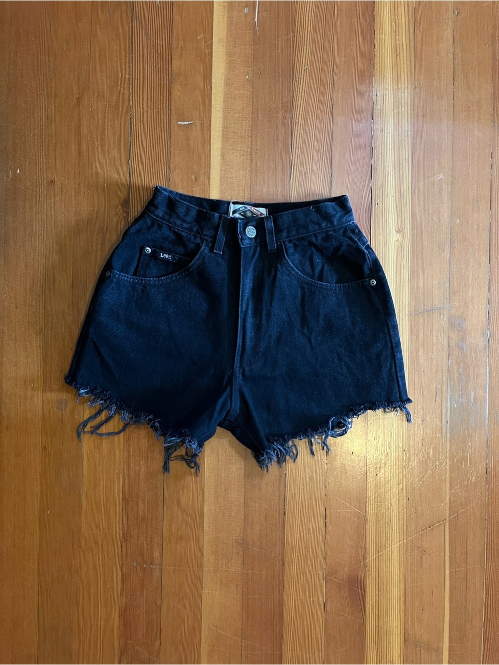 Black Frayed-Hem High-Rise Denim Shorts